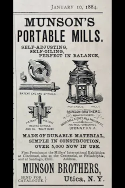 Munson Portable Mill advertisement circa 1884. Munson Portable Mill advertisement circa 1884.