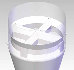 Figure 1: The J-Purge system shown here is used to add gas to a vessel without disturbing solids flow. Figure 1: The J-Purge system shown here is used to add gas to a vessel without disturbing solids flow.