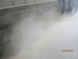 Figure 7: Agricultural combustible dusts created by uncontrolled discharge from a bottom-dump semi-trailer. Figure 7: Agricultural combustible dusts created by uncontrolled discharge from a bottom-dump semi-trailer.