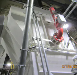 Figure 15: This indoor dust collector features an explosion suppression system to mitigate the effects of a dust ignition event. Figure 15: This indoor dust collector features an explosion suppression system to mitigate the effects of a dust ignition event.