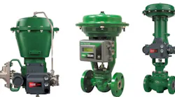 Figure 5: For slurries, a Fisher V500 Eccentric Plug Valve with high hardness trim can be a good choice (left). Corrosive liquid flow can be tightly controlled using rising stem valves, like the Fisher GX (middle) or E-Series (right), each with carefully chosen materials of construction. Figure 5: For slurries, a Fisher V500 Eccentric Plug Valve with high hardness trim can be a good choice (left). Corrosive liquid flow can be tightly controlled using rising stem valves, like the Fisher GX (middle) or E-Series (right), each with carefully chosen materials of construction.