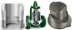 Figure 6: Cavitation applications can be addressed in a variety of ways depending on the service. Fisher Whisper Trim I Cage (left) works well for clean services, Fisher NotchFlo DST (middle) handles dirty applications, and Fisher Cavitrol Hex Trim can be used on rotary valves. Figure 6: Cavitation applications can be addressed in a variety of ways depending on the service. Fisher Whisper Trim I Cage (left) works well for clean services, Fisher NotchFlo DST (middle) handles dirty applications, and Fisher Cavitrol Hex Trim can be used on rotary valves.