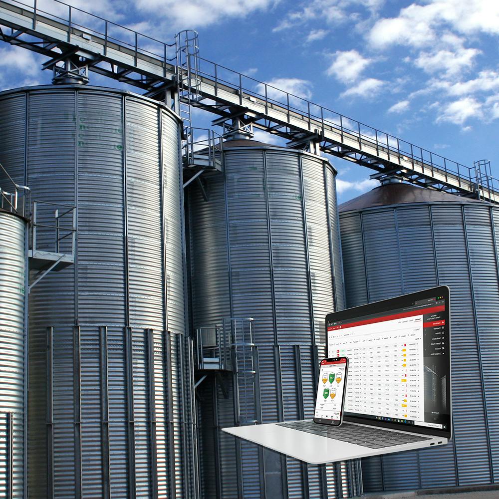 Cloud-based bulk inventory management software pairs with sensors to track liquid or solid levels inside storage vessels and is accessible via PC or mobile app.