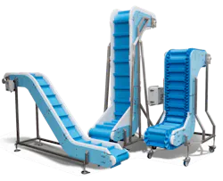 The DynaClean conveyor system includes a full washdown design compliant with NSF, FDA, USDA and BISCC standards, with an optional 3-A sanitary design. The DynaClean conveyor system includes a full washdown design compliant with NSF, FDA, USDA and BISCC standards, with an optional 3-A sanitary design.