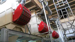 Figure 3. Flameless pressure-relief systems such as the rectangular FlameFree R-IQ version shown protect indoor machinery and systems by allowing the pressure wave from a dust explosion escape while reliably retaining flames and particles. Figure 3. Flameless pressure-relief systems such as the rectangular FlameFree R-IQ version shown protect indoor machinery and systems by allowing the pressure wave from a dust explosion escape while reliably retaining flames and particles.