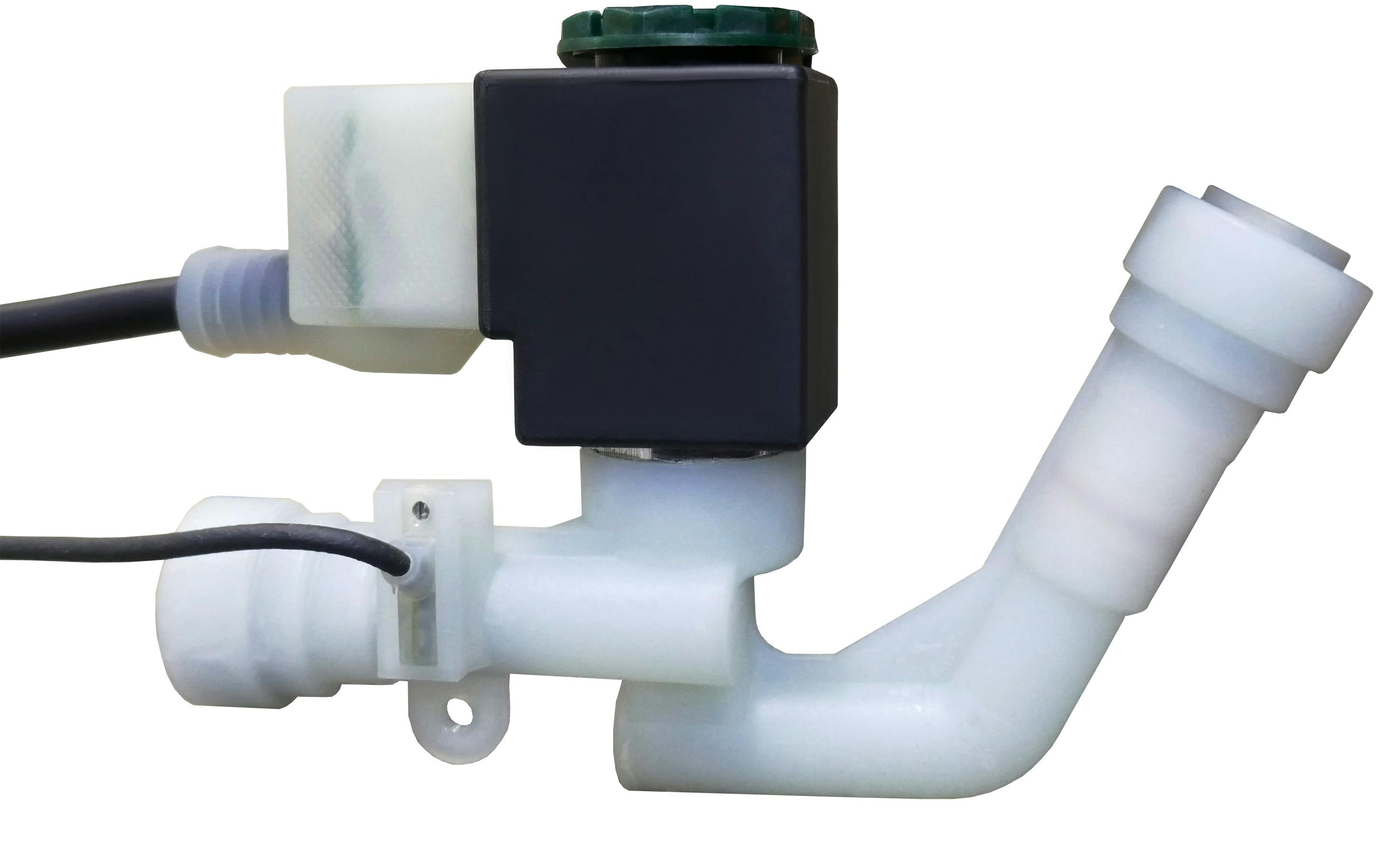 A custom solenoid valve with integrated manifold for beverage production use.
