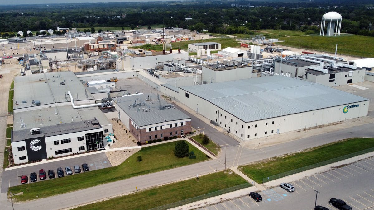 Aerial view of Cambrex's Charles City, Iowa manufacturing site