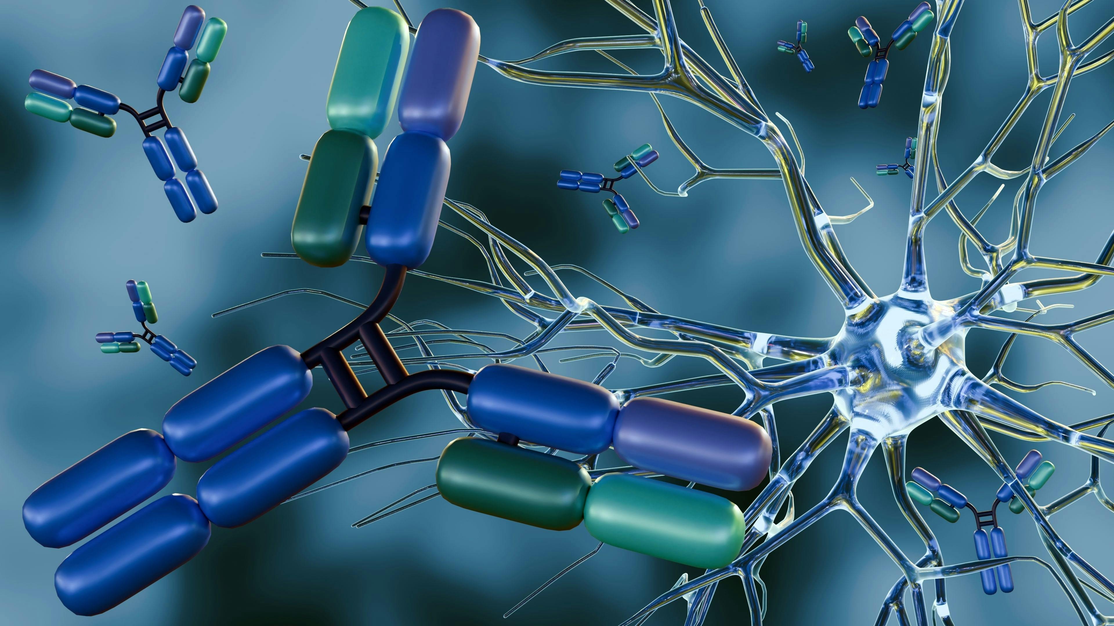 3D renderings of antibody molecules and brain cells