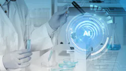 AI assistant in biotechnology science experiment. Artificial intelligence augmented reality virtual interface in a lab helping scientist testing substance. AI assistant in biotechnology science experiment. Artificial intelligence augmented reality virtual interface in a lab helping scientist testing substance.