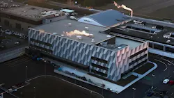 Exterior aerial view shot of Bracco site in Geneva Exterior aerial view shot of Bracco site in Geneva