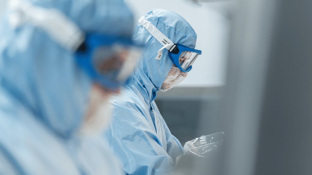 Workers in medical PPE at Upperton sterile facility