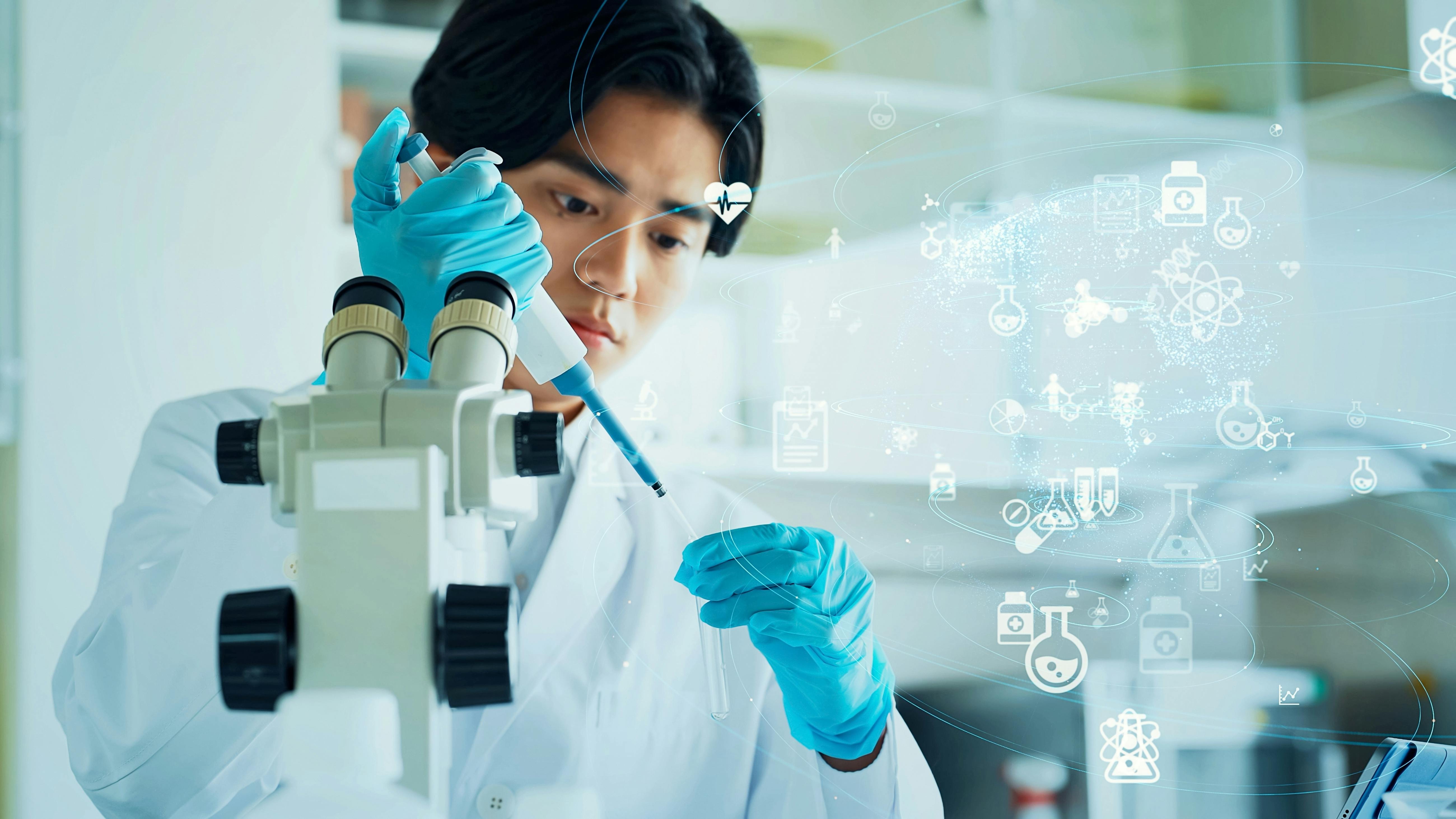 Researcher conducting an experiment and science and technology concept