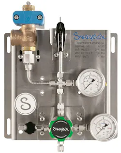 Figure 3. The primary gas pressure control panel adjusts the pressure from the source inlet as the gas makes its way to the next stage of the distribution system. Figure 3. The primary gas pressure control panel adjusts the pressure from the source inlet as the gas makes its way to the next stage of the distribution system.