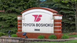An photograph of a Toyota Boshoku sign outside one of its company locations. An photograph of a Toyota Boshoku sign outside one of its company locations.