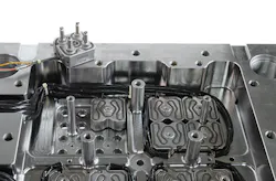 In Ewikon's 192-cavitiy tool, each micro-manifold acts as a single zone of temperature control to balance melt flow.. In Ewikon's 192-cavitiy tool, each micro-manifold acts as a single zone of temperature control to balance melt flow..