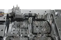 In Ewikon's 192-cavitiy tool, each micro-manifold acts as a single zone of temperature control to balance melt flow.. In Ewikon's 192-cavitiy tool, each micro-manifold acts as a single zone of temperature control to balance melt flow..