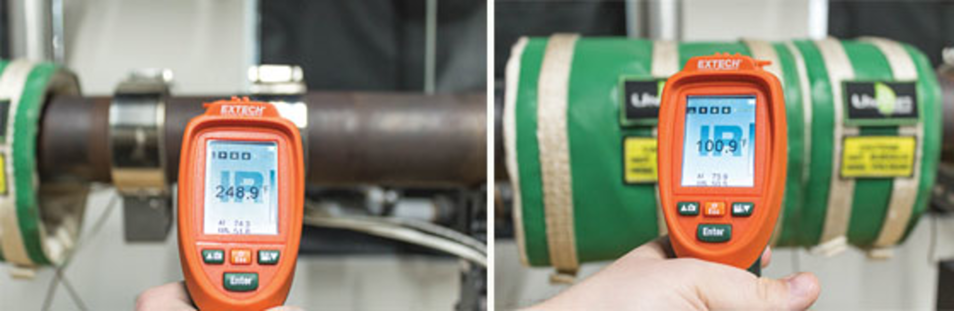 An uninsulated barrel, left, allows heat to escape, while insulation keeps in the heat, right. Escaping heat equals escaping money.