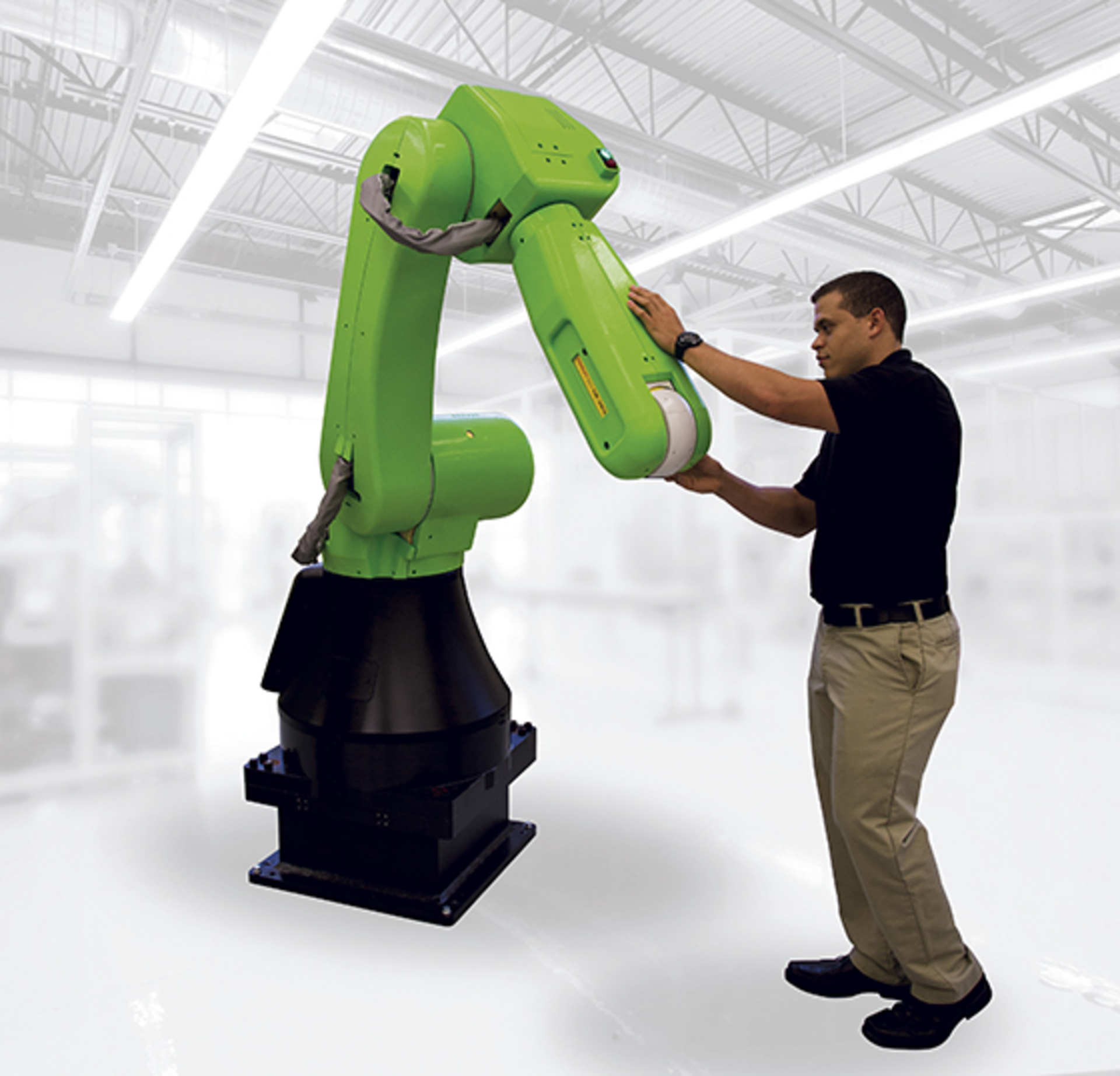 The Fanuc CR-35iA collaborative robot allows shared workspace between an operator and robot.&Acirc;