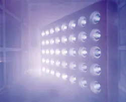 The plasma-coating process in progress. The plasma-coating process in progress.