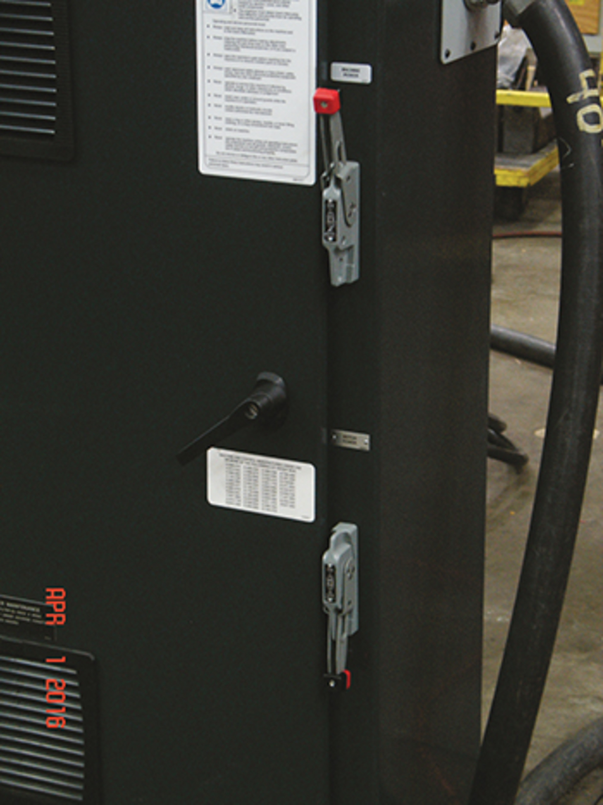 Milacron's standard lockout safety feature affects the entire machine, including heaters, motors and controls.