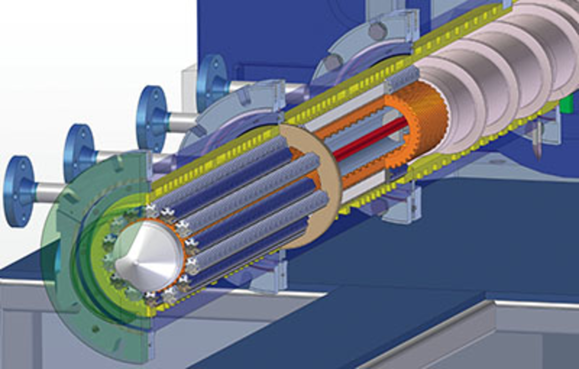 The design of Entex's single-stage planetary roller extruder eliminates the need for a premixing device.
