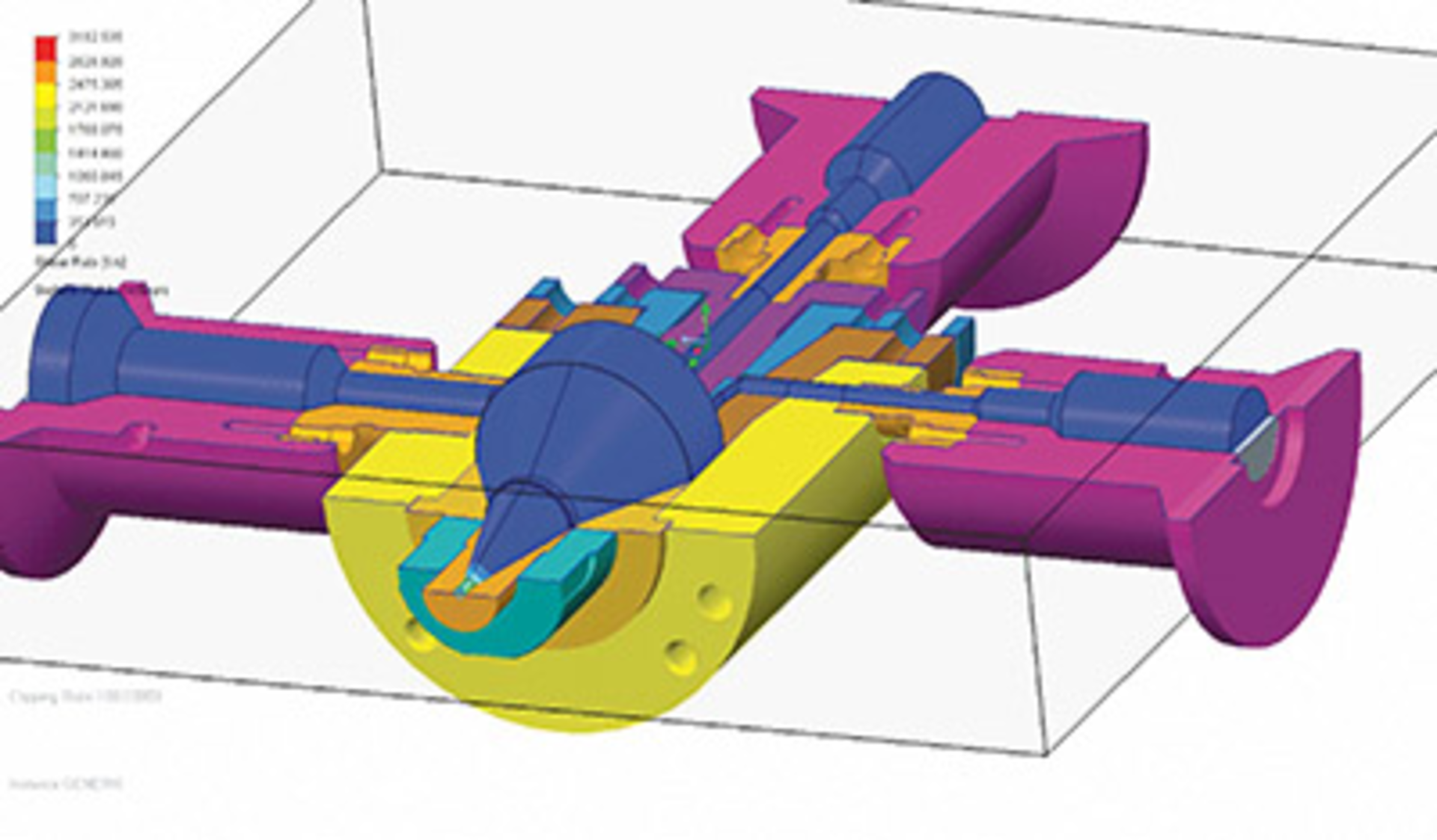 B&H's CFD technology provides computer-generated models that allow users to test and optimize their designs before the dies are built. Above, simulation software examines shear rate.