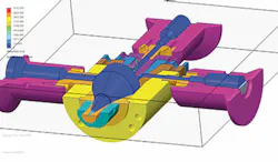 B&H's CFD technology provides computer-generated models that allow users to test and optimize their designs before the dies are built. Above, simulation software examines shear rate. B&H's CFD technology provides computer-generated models that allow users to test and optimize their designs before the dies are built. Above, simulation software examines shear rate.
