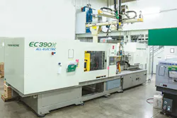 An all-electric, 390-ton horizontal press from Toshiba is the largest injection molding machine used by Dynamic. An all-electric, 390-ton horizontal press from Toshiba is the largest injection molding machine used by Dynamic.