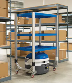 CartConnect AMRs pick up, transport and drop off carts within any warehouse or manufacturing facility./Fetch Robotics Inc.. CartConnect AMRs pick up, transport and drop off carts within any warehouse or manufacturing facility./Fetch Robotics Inc..