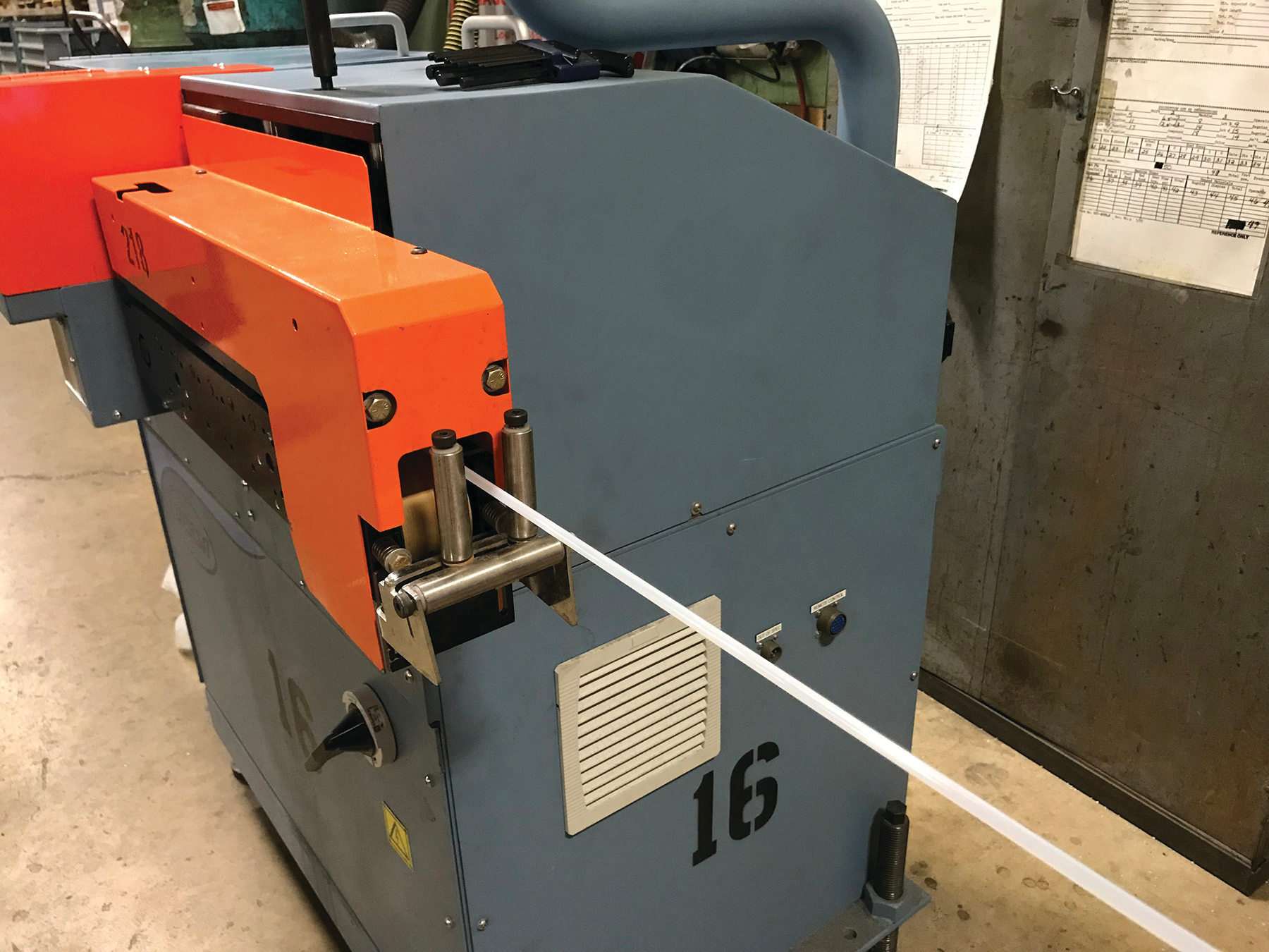 Versa Machinery modified its Adaptive Cutting Technology puller/cutter, above, so that it could handle 300 feet of tubing per minute for Hudson Extrusions.