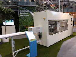 Battenfeld-Cincinnati has replaced the hydraulics of its DTA 160 pipe cutter, shown at the K show, with an all-electric unit. Battenfeld-Cincinnati has replaced the hydraulics of its DTA 160 pipe cutter, shown at the K show, with an all-electric unit.