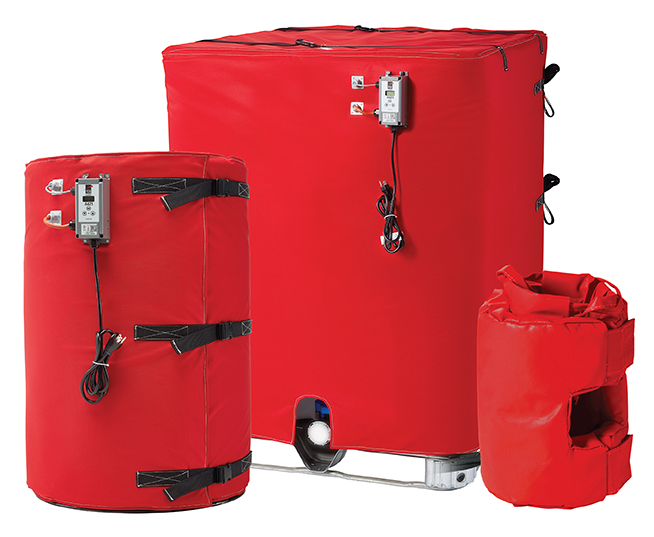 These heating jackets protect containers from freezing temperatures.