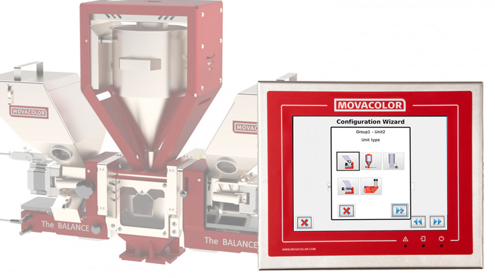 Movacolor's configuration wizard guides users through feeder and dosing setup.
