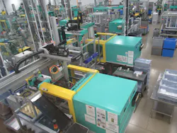 At SSI, 59 of the 64 molding machines are Arburg presses, ranging from 50 tons of clamping force to 200 tons of clamping force. At SSI, 59 of the 64 molding machines are Arburg presses, ranging from 50 tons of clamping force to 200 tons of clamping force.