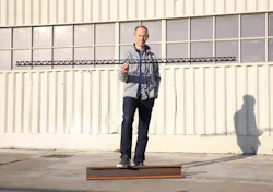 Arris Composites CEO Ethan Escowitz displays a truss made using his company's technology. Arris Composites CEO Ethan Escowitz displays a truss made using his company's technology.