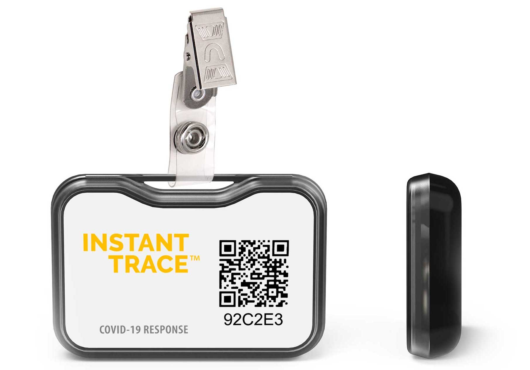 Fleetwood Electronics' Instant-Trace badge vibrates and uses flashing LED lights to signal when wearers approach too closely to one another. It can be programmed to detect badges at distances as close as 6 inches, and a web-based app records such contacts, as well as their duration, in 30-second increments.