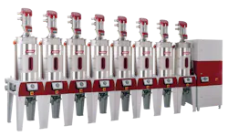 Wittmann Battenfeld's E300 dryer with Silmax hoppers has the FC Plus option. Wittmann Battenfeld's E300 dryer with Silmax hoppers has the FC Plus option.