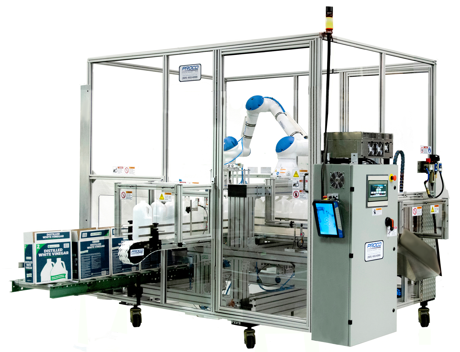 Proco Machinery now offers its Pakman bottle packaging system with a cobot arm.