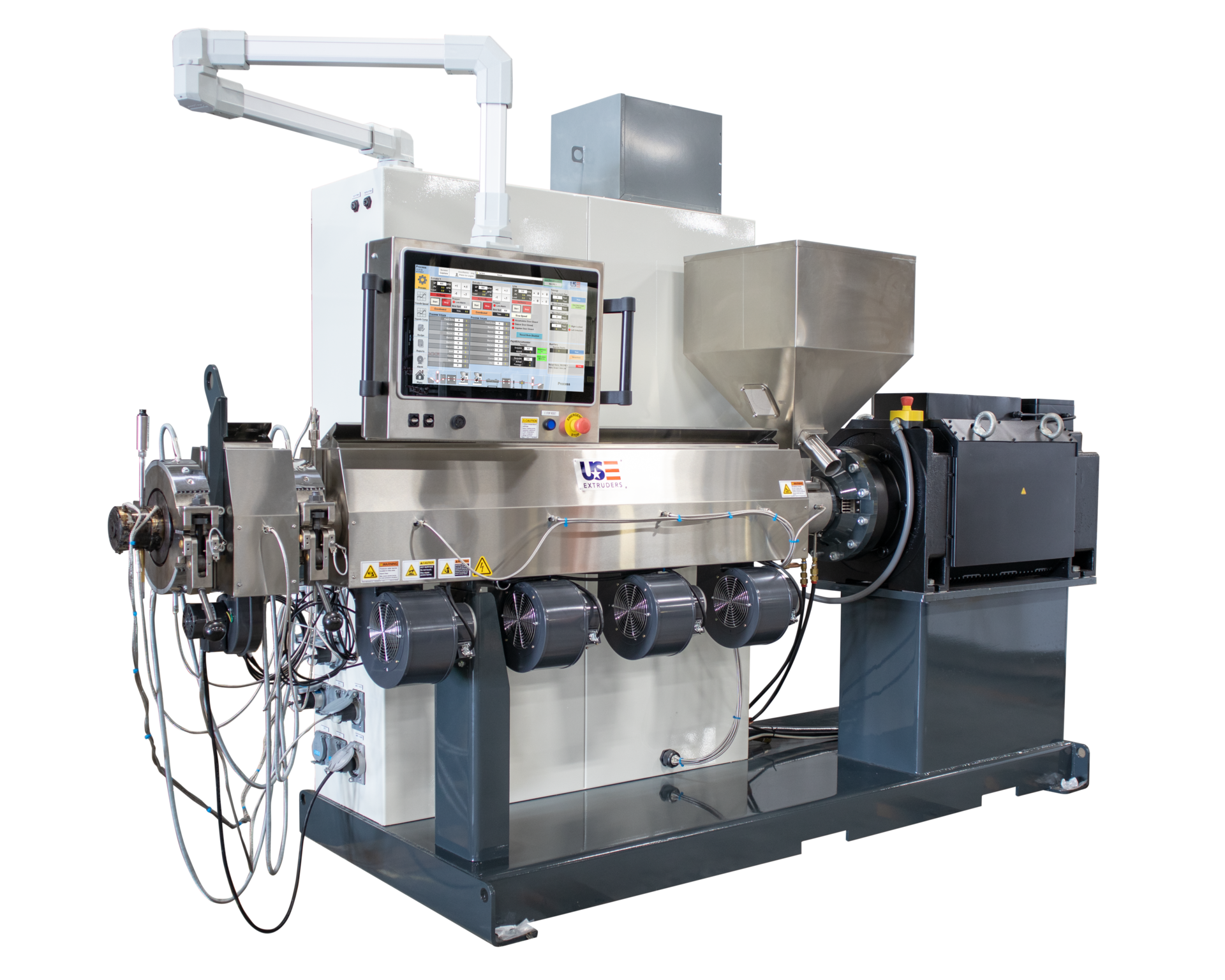 US Extruders debuted two new extruders suitable for pipe, profile and tubing applications, including this direct-drive, 2.5-inch model with a 24:1 L:D ratio..