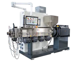 US Extruders debuted two new extruders suitable for pipe, profile and tubing applications, including this direct-drive, 2.5-inch model with a 24:1 L:D ratio.. US Extruders debuted two new extruders suitable for pipe, profile and tubing applications, including this direct-drive, 2.5-inch model with a 24:1 L:D ratio..