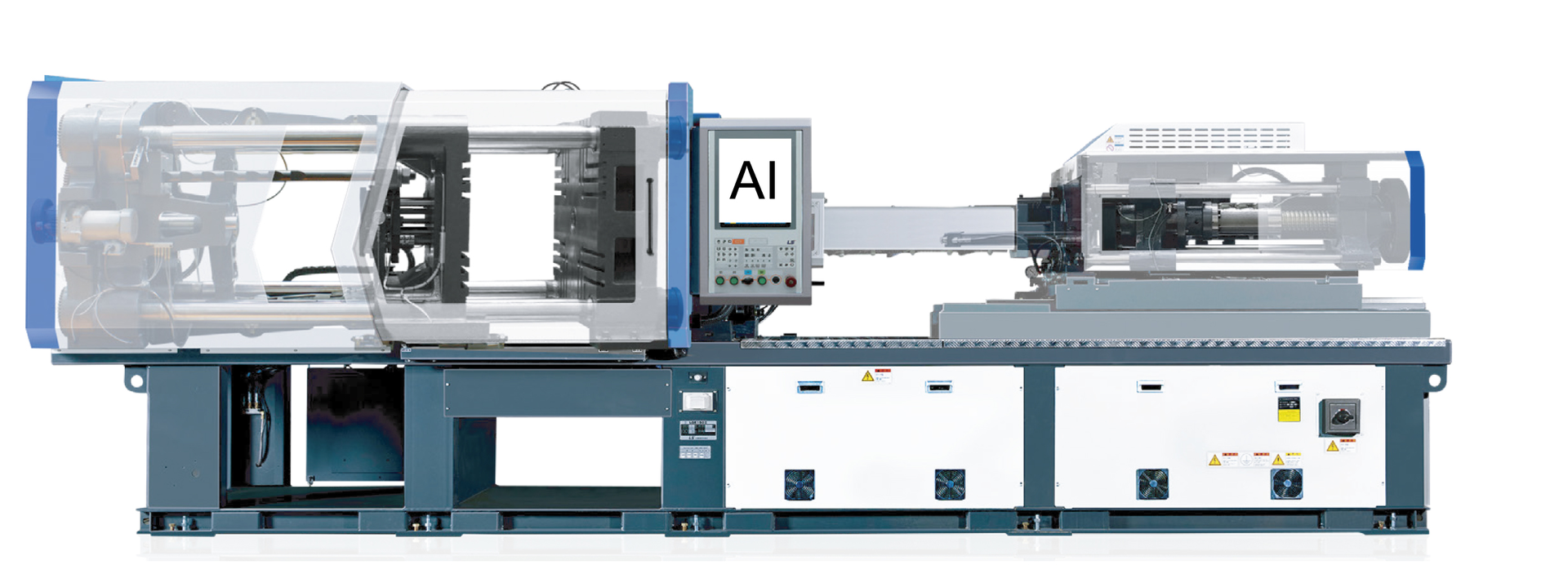 LS Mtron's artificial intelligence capabilities allow users to glean more insights into the injection molding process, as illustrated by this transparent press.