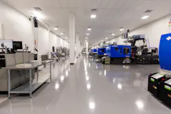 Sumitomo (SHI) Demag presses line a wall of a clean room that Currier Plastics opened over the last couple years. Sumitomo (SHI) Demag presses line a wall of a clean room that Currier Plastics opened over the last couple years.