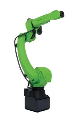 Fanuc’s CR-35iB offers a 77-pound payload – the heaviest in its CR and CRX cobot lineup. Fanuc’s CR-35iB offers a 77-pound payload – the heaviest in its CR and CRX cobot lineup.