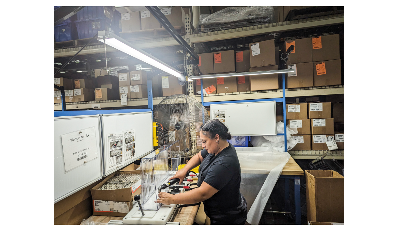 To accommodate for growth, Pyramid Molding Group has onboarded 21 new employees in recent months, and created new jobs and positions, including roles for assembly specialists, like this employee working in the new assembly department of Pyramid Plastics' injection molding facility in Rockford, Ill. The department -- created due to a 20 percent increase in sales related to post-production assembly -- demands great attention to detail, high quality standards and the ability of employees to stand for much of their shift. To head the department, the company promoted a quality technician who has 20 years of experience into a new position as assembly lead and moved a number of operators, who received pay increases, into assembly specialist roles, as well.