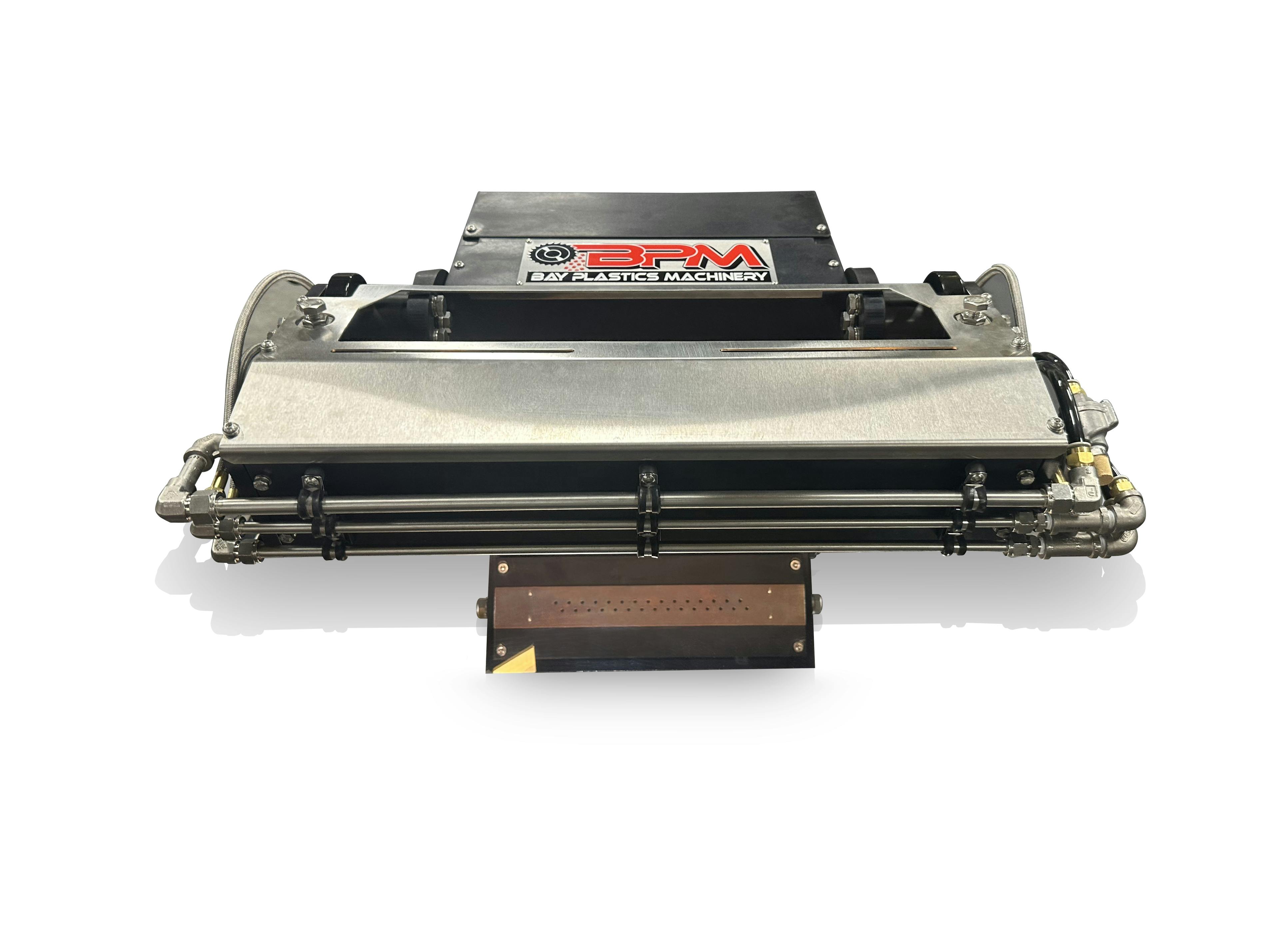 Bay Plastics Machinery's automated die wiping system for strand pelletizers makes cleaning fast and safe.