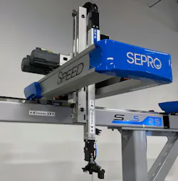 The new ECO Air feature on Sepro's S5-25 Speed robot cuts compressed air usage. The new ECO Air feature on Sepro's S5-25 Speed robot cuts compressed air usage.