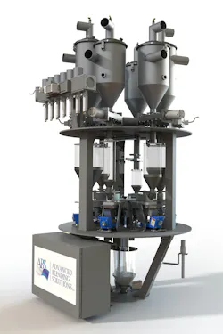 Advanced Blending Solutions' Simplicity Blender is optimized for mounting on an extruder. Advanced Blending Solutions' Simplicity Blender is optimized for mounting on an extruder.