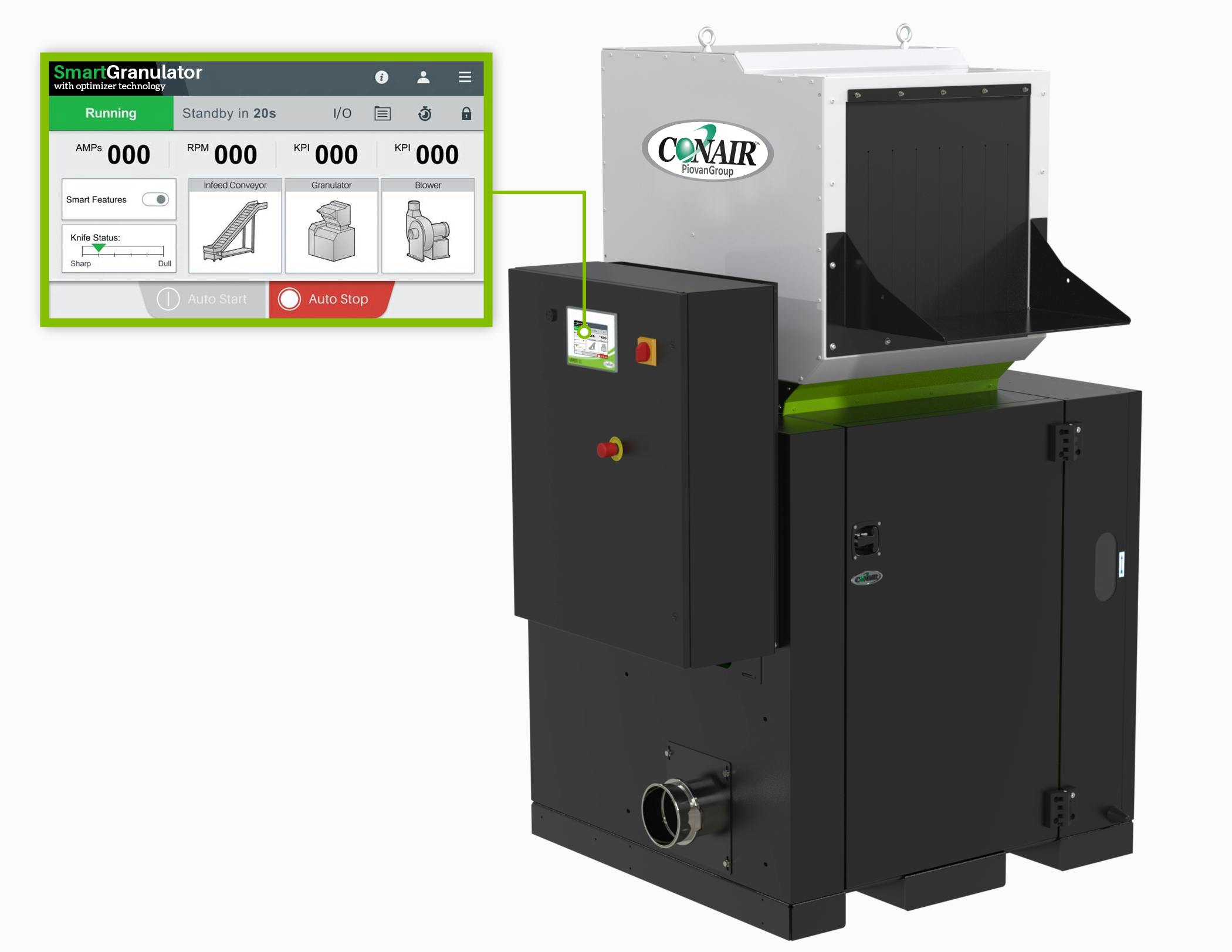 Conair's new SG2 Smart Granulator Control is shown on a Viper granulator.