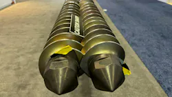 Entek displayed these screws at NPE2024. The company says it's been doing a lot of retrofitting projects. Entek displayed these screws at NPE2024. The company says it's been doing a lot of retrofitting projects.