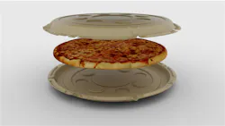BMG has designed a new pizza box that can be manufactured on its new NXT thermoforming platform. The puck-and-well design of the paperboard boxes allows them to be stackable and helps drain grease away from the pizza, BMG has designed a new pizza box that can be manufactured on its new NXT thermoforming platform. The puck-and-well design of the paperboard boxes allows them to be stackable and helps drain grease away from the pizza,